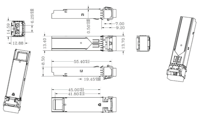 单路双纤SFP光模块封装尺寸图